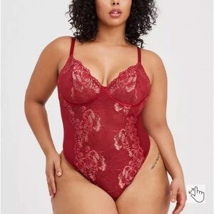 Torrid Red and Gold Lace Bodysuit